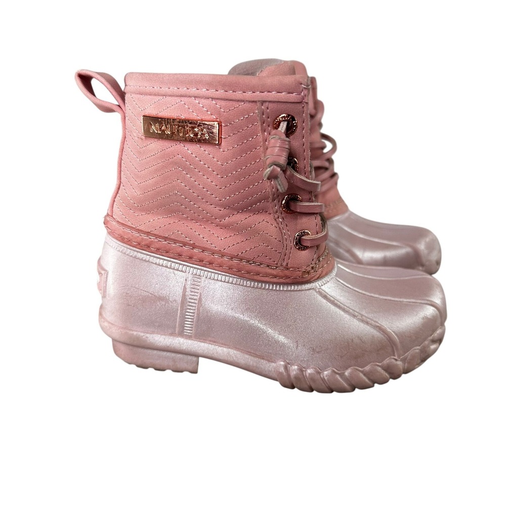 NAUTICA Truett Youth Snow Weather Ankle‎ Boots Mauve Pearl Side Zip Lace Size 7